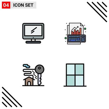 Modern Set of 4 Filledline Flat Colors and symbols such as computer keyboard imac data key Editable Vector Design Elements