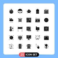 Set of 25 Vector Solid Glyphs on Grid for laptop computer teapot smart technology electric Editable Vector Design Elements