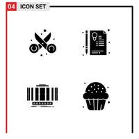 Set of 4 Vector Solid Glyphs on Grid for clippers turbine scissor document axis Editable Vector Design Elements
