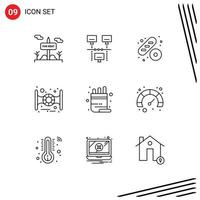 9 Universal Outlines Set for Web and Mobile Applications pencil color baguette school spaceship Editable Vector Design Elements