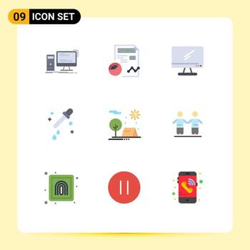 Paquete de 9 colores planos de interfaz de usuario de signos y símbolos modernos de elementos de diseño vectorial editables de dispositivo de PC de análisis de cuentagotas de ciencia vector