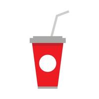 Soft drink in a red paper cup with lid icon vector