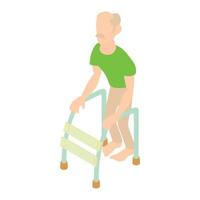 Old man with walking frame icon, cartoon style vector