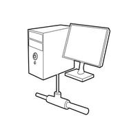 Computer monitor and cpu unit icon, outline style vector