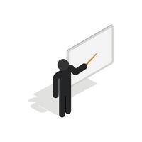 Teacher near the blackboard with pointer icon vector