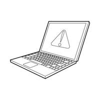 laptop with a warning signal icon, outline style vector