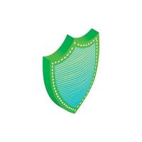Green and blue shield icon, isometric 3d style vector
