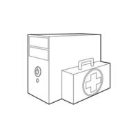 Computer system unit first aid icon, outline style vector