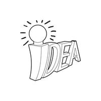 Idea word with light bulb icon, outline style vector