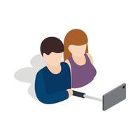 Young couple taking selfie photo together icon vector