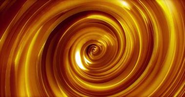 Abstract background with yellow gold swirling funnel or swirl spiral made of bright shiny metal with glow effect. Screensaver beautiful video animation in high resolution 4k