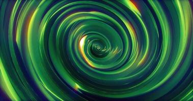 Abstract background with green swirling funnel or swirl spiral made of bright shiny metal with glow effect. Screensaver beautiful video animation in high resolution 4k