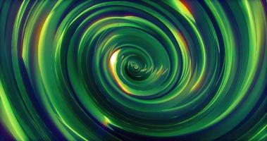 Abstract background with green swirling funnel or swirl spiral made of bright shiny metal with glow effect. Screensaver beautiful video animation in high resolution 4k