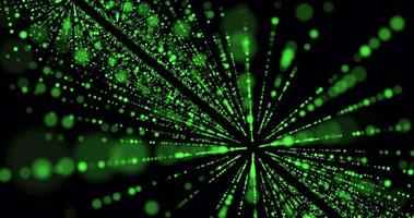 luminosa raggiante verde bellissimo laser Linee a partire dal puntini e particelle con un' sfocatura effetto sfondo spazio buio nel alto risoluzione 4k astratto animazione movimento design video