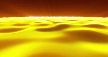 Abstract desert background of yellow gold wavy sand dunes glowing shiny digital hi-tech at sunrise. Screensaver beautiful video animation in high resolution 4k