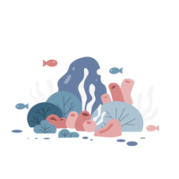 Cute underwater view with coral illustration in minimalist style and pastel color for design element png