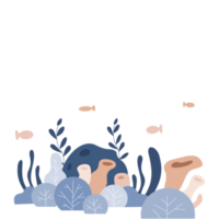 Cute underwater view with coral illustration in minimalist style and pastel color for design element png