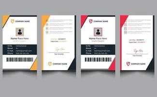 limpio, elegante, abstracto, rojo y amarillo, empleado, creativo, moderno, profesional, identidad corporativa, identificación de la empresa, diseño de plantilla de tarjeta de identificación de oficina de negocios simple. vector