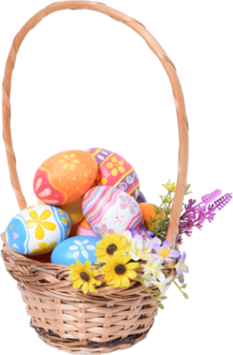 Happy Easter day colorful eggs in basket top view 14466539 PNG