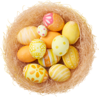 Happy Easter day colorful eggs in basket top view 14466539 PNG