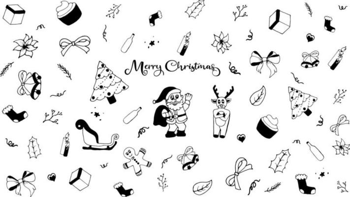 hand drawn christmas object background, merry christmas and happy new year