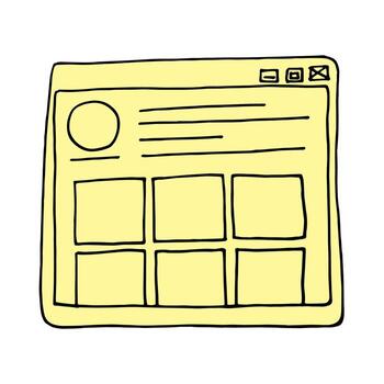 pestaña abierta en un navegador con una página en una red social - boceto vectorial vector