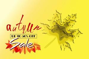 Autumn SALE  lettering and yellow gradient layered effect leaf background in paper cut vector