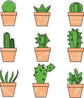 conjunto de icono lineal de cactus vector