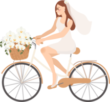 beautiful young just married wedding couple ride bicycle flat style png