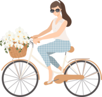 beautiful young just married wedding couple ride bicycle flat style png