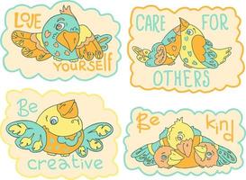 Collection of pictures with fantasy birds for gingerbread or cookies. vector