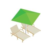 Deckchair and parasol icon, isometric 3d style vector