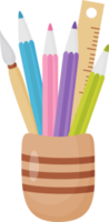 Stand with colored pencils and ruler png