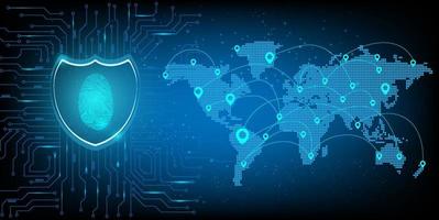 fingerprint security with world map Electronic circuit board vector design for technology and finance concept and education for creative future digital background data connection