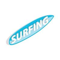 Surfing word on a surfboard icon vector