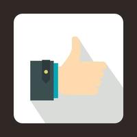 Thumb up gesture icon, flat style vector