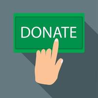 Hand presses button to donate icon, flat style vector