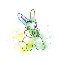 Portrait of a rabbit, one line illustration, on a watercolor vector