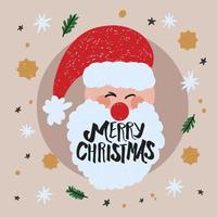 Funny Merry Christmas card, cartoon Santa head vector