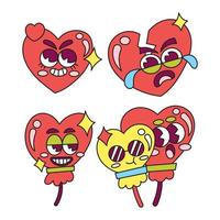 expresión de carácter de ilustración de mascota de dibujos animados retro. forma de amor y globo de amor. vector