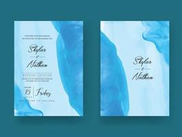 elegante invitación de boda azul acuarela vector