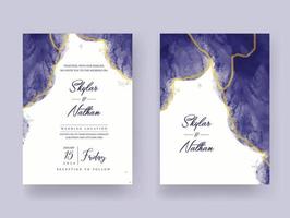 Elegant Navy Blue Gold Line Watercolor Wedding Invitation Card vector