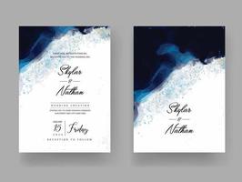 Elegant Navy Blue Watercolor Wedding Invitation Template vector