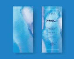 plantilla de tarjeta de menú de boda de acuarela azul moderna vector