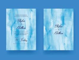 plantilla de tarjeta de invitación de boda de acuarela azul moderna vector