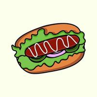 Ilustración de vector de perro caliente. comida rápida. icono plano