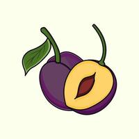 ilustración de vector de fruta de ciruela púrpura. icono plano