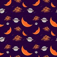 Space elements seamless pattern. space background vector illustration. seamless pattern with planet, half moon and cloud elements for scrapbook, wrapping paper, wallpaper.