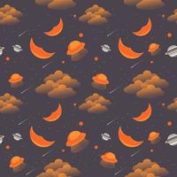 Space elements seamless pattern. space background vector illustration. seamless pattern with planet, ufo, half moon, cloud and shooting star elements for scrapbook, wrapping paper, wallpaper.