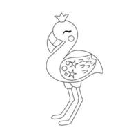 Outline for coloring flamingos with a crown and stars vector